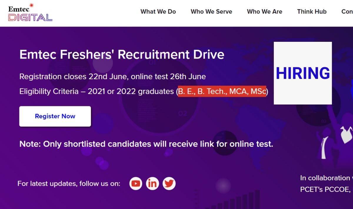 Emtec Freshers Recruitment Drive 2022