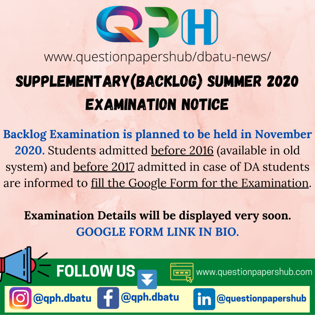 Supplementary Backlog Examination 2020 Notice